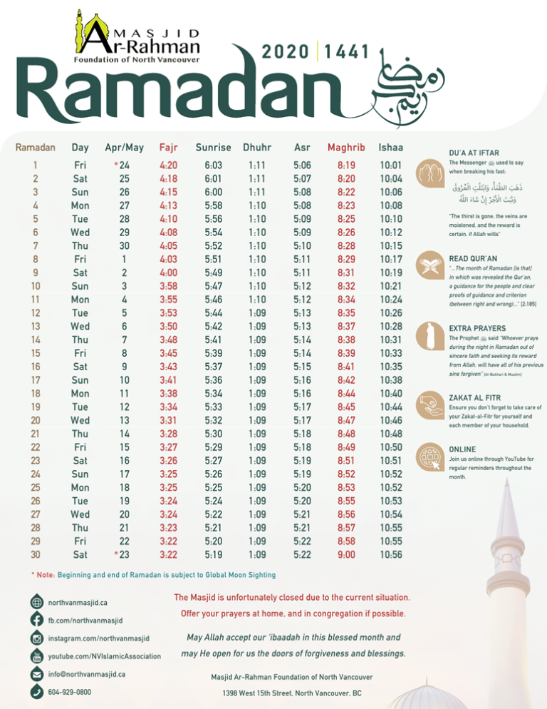 Ramadan Timetable & Update 2020 / 1441 إمساكية رمضان Masjid ArRahman